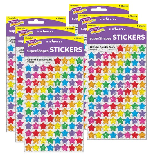 Trend Enterprises® Colorful Sparkle Stars superShapes Stickers, 6 Packs of 400ct.